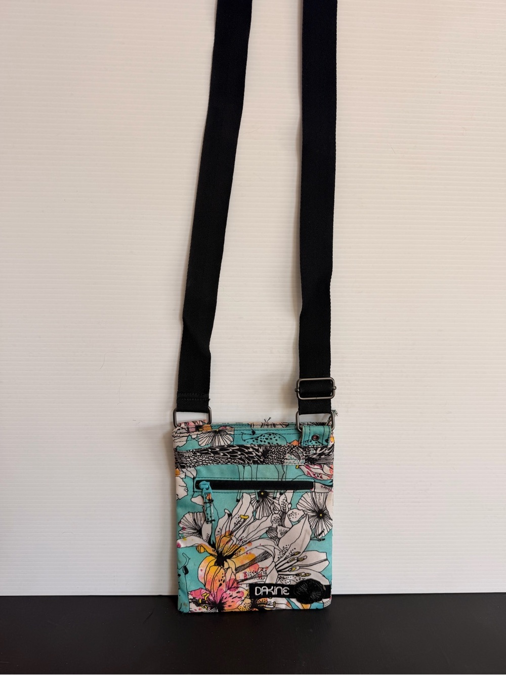 Dakine Turquoise Floral Crossbody Bag with Black Strap
